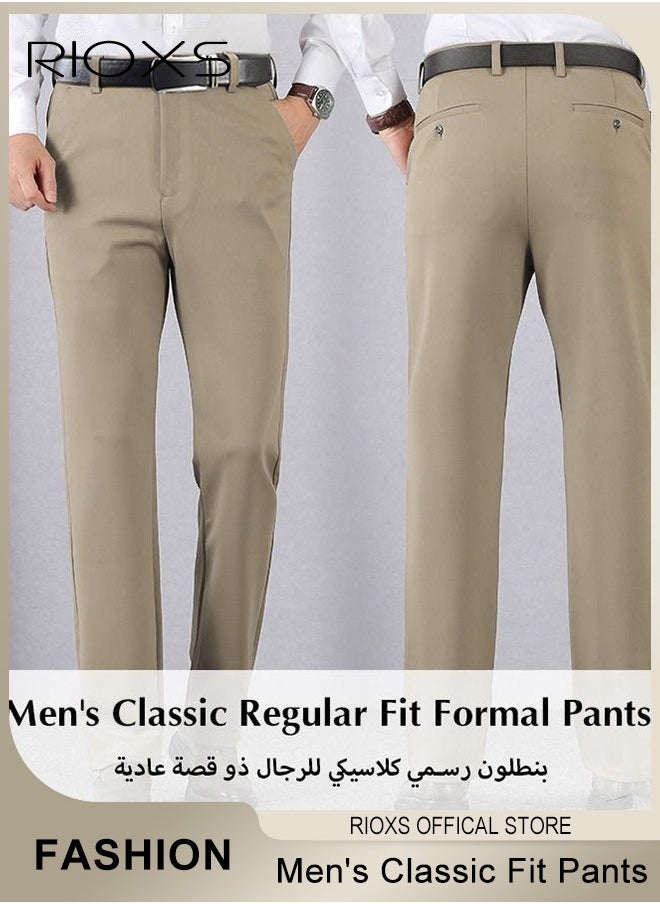 RIOXS - Men's Classic Fit Pants, Trendy Straight Leg Pants, Casual Business Trousers with Pockets, Comfortable Stylish Solid Trousers, Suitable for Leisure and Outdoor Activities - Image 1
