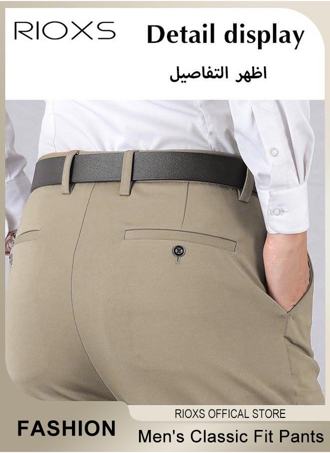 RIOXS - Men's Classic Fit Pants, Trendy Straight Leg Pants, Casual Business Trousers with Pockets, Comfortable Stylish Solid Trousers, Suitable for Leisure and Outdoor Activities - Image 1