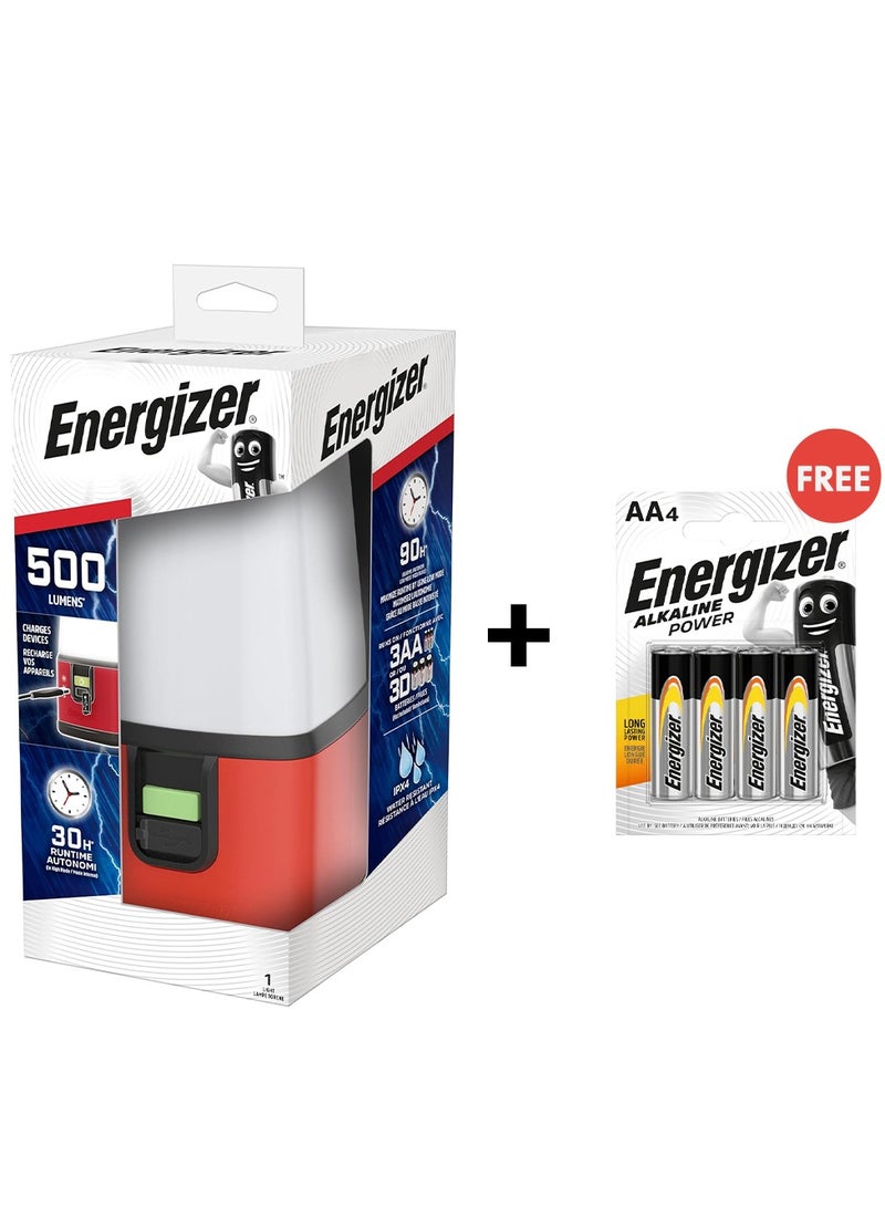 Energizer Weatheready 360 LED Lantern, Water Resistant, All-Around Illumination, Ideal Emergency or Area Lighting, High and Low Intensity Modes & Alkaline Power AA Batteries Pack of 4, Long-Lasting Reliable Power for Everyday Devices, Leak-Resistant Performance for Remote Controls, Toys, Flashlights and Household ElectronicsBundle - Image 1