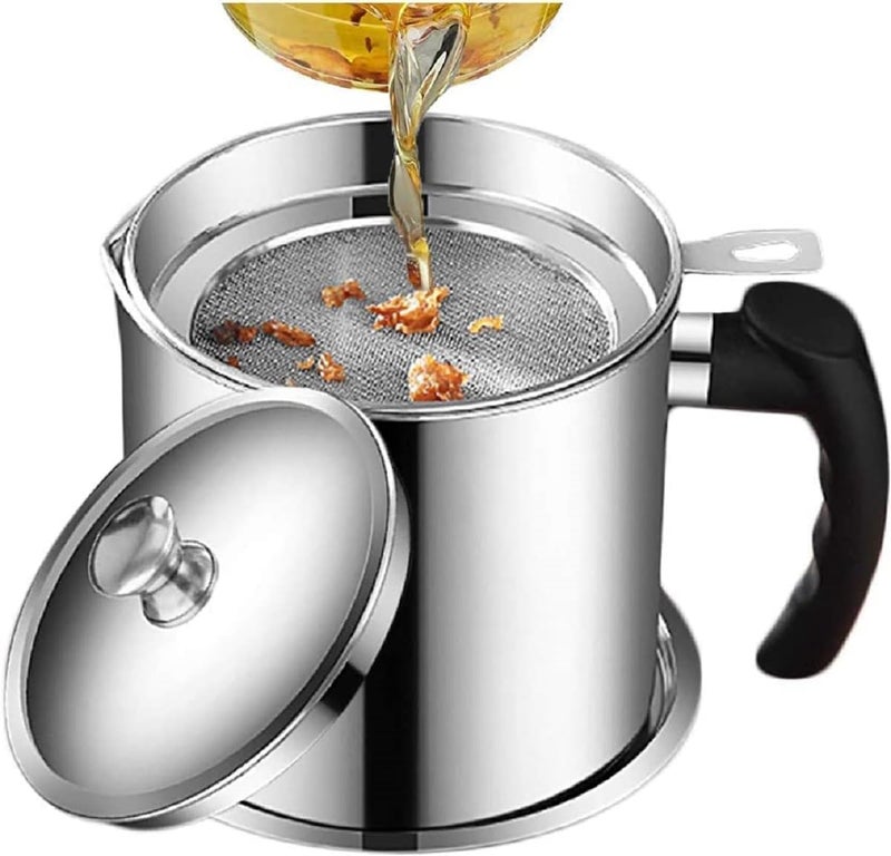 Hatanu Mall Stainless Steel Oil Filter Pot with AntiScald Tray Oil Storage Strainer 15L Medium Size - Image 1
