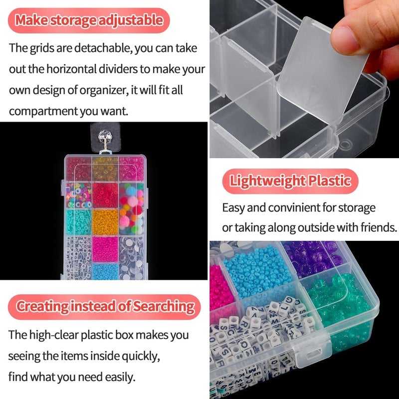 IOOLEEM 18 Grids Adjustable Dividers Plastic Bead Organizer Box, Organizer Container Storage Box, Dividers for bead arts and crafts.(2 Pack) - Image 3