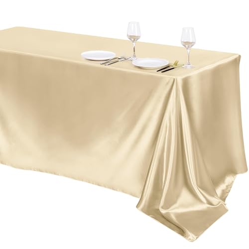 TURSTIN 1 Pack Champagne Satin Tablecloth 102 x 58 Inch Overlay Satin Table Cover Rectangle Bright Silk Tablecloth Smooth Fabric Table Decoration for Wedding Banquet Party Events - Image 1