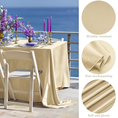 TURSTIN 1 Pack Champagne Satin Tablecloth 102 x 58 Inch Overlay Satin Table Cover Rectangle Bright Silk Tablecloth Smooth Fabric Table Decoration for Wedding Banquet Party Events - Image 3