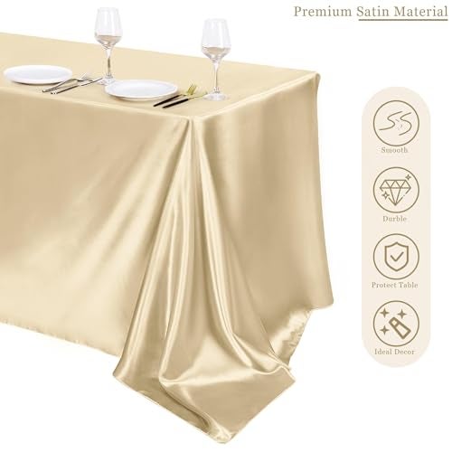 TURSTIN 1 Pack Champagne Satin Tablecloth 102 x 58 Inch Overlay Satin Table Cover Rectangle Bright Silk Tablecloth Smooth Fabric Table Decoration for Wedding Banquet Party Events - Image 4