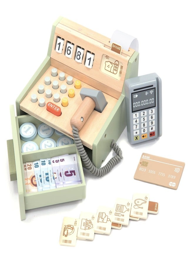 UMU® Wooden Cash Register for Kids - Includes Accessories (Scanner, Payment Terminal, Play Money, etc.), Role Play Shop & Accessories for Children Ages 3 4 5 6 - Image 1