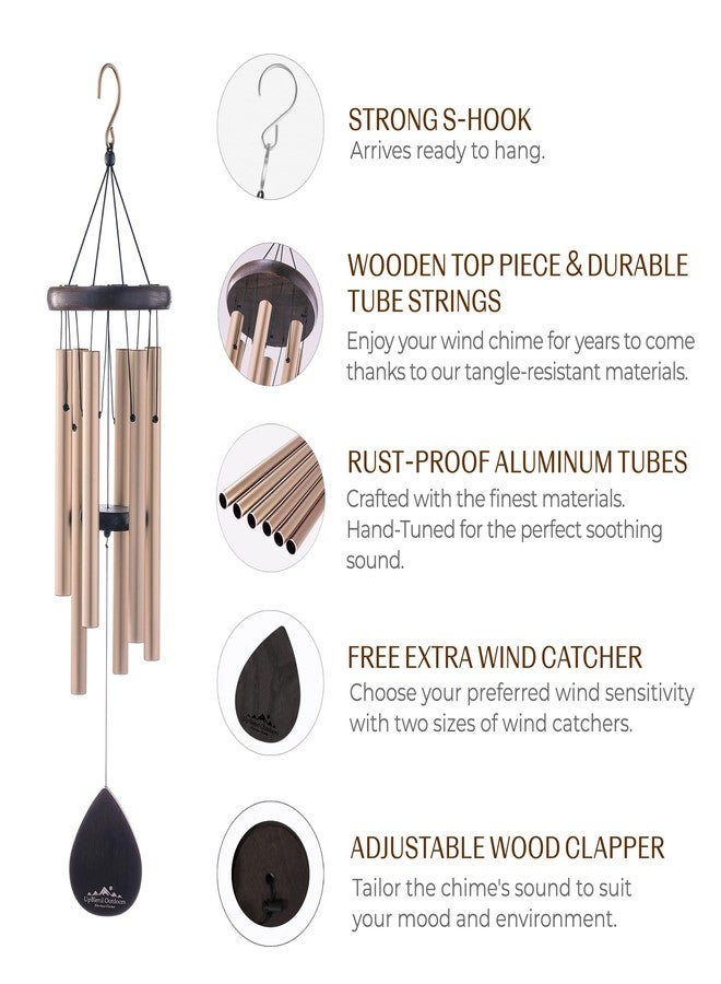 UpBlend Outdoors Gold Wind Chimes for Outside Deep Tone, 28 Inch Havasu Hand Tuned E Major Wind Chime, Adjustable Clapper, Aluminum Beech Wood Garden Patio Porch Decor, Memorial Housewarming Gift - Image 5