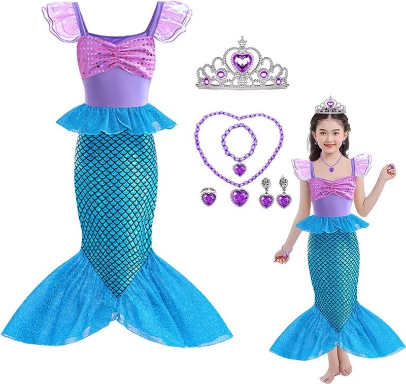 Home Smart Mermaid Princesses Queen Costume Dress for kid's Birthday Party Dress with Accessories Fairy-Tale Fancy Girl Dress for Party Favor and more. - Image 1