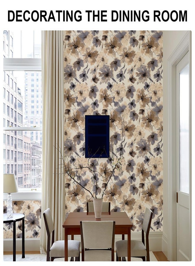 JiffDiff Floral Peel and Stick Wallpaper, Purple Watercolor Flower Contact Paper Peel and Stick for Bedroom Bathroom, Brown Vintage Removable Waterproof Self Adhesive Wall Paper 118"X17.3"(14 sq. ft) - Image 4