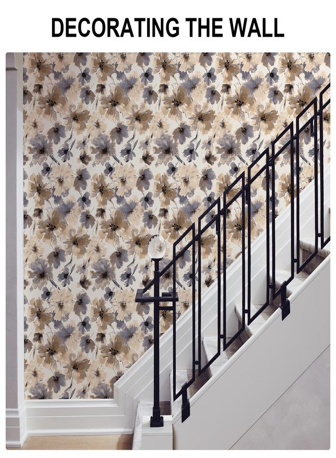 JiffDiff Floral Peel and Stick Wallpaper, Purple Watercolor Flower Contact Paper Peel and Stick for Bedroom Bathroom, Brown Vintage Removable Waterproof Self Adhesive Wall Paper 118"X17.3"(14 sq. ft) - Image 3
