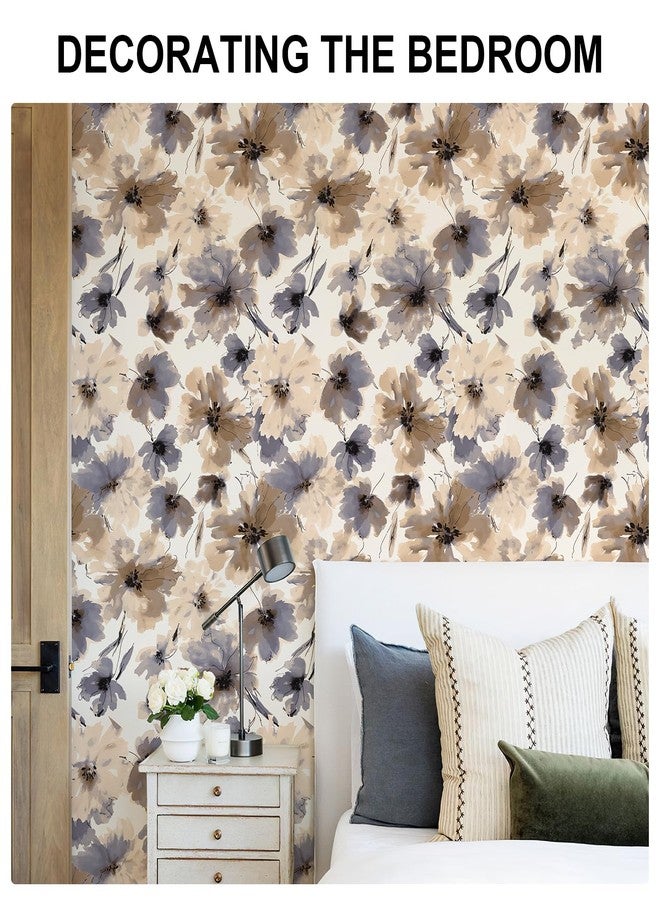 JiffDiff Floral Peel and Stick Wallpaper, Purple Watercolor Flower Contact Paper Peel and Stick for Bedroom Bathroom, Brown Vintage Removable Waterproof Self Adhesive Wall Paper 118"X17.3"(14 sq. ft) - Image 5