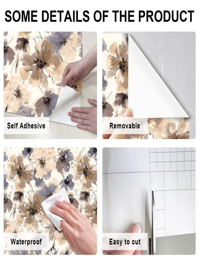 JiffDiff Floral Peel and Stick Wallpaper, Purple Watercolor Flower Contact Paper Peel and Stick for Bedroom Bathroom, Brown Vintage Removable Waterproof Self Adhesive Wall Paper 118"X17.3"(14 sq. ft) - Image 2