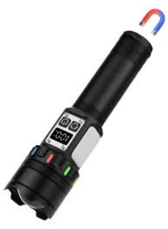 PROMASS CB-A282 High-Intensity Aluminum Alloy Flashlight with TG LED, Digital Display, Magnetic Base and Power Bank Function - 3000M Range