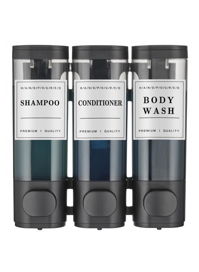 Cabo Deseado Shampoo and Conditioner Dispenser,Shower Soap Dispenser 3 Chamber No Drill Wall-Mounted Shampoo Dispenser for Shower Wall Mounted Shower Dispenser for Bathroom Hotel Large Capacity,Black - Image 1