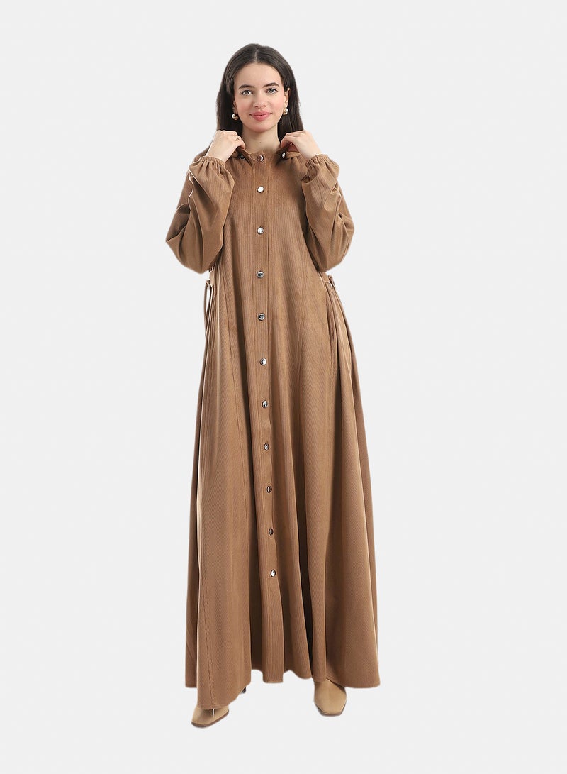 Red Circle Hooded Velvet Abaya - Image 1