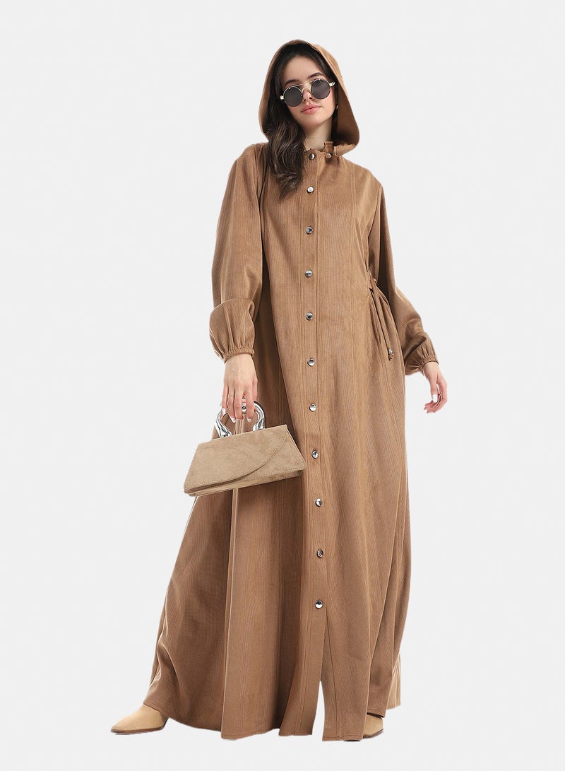 Red Circle Hooded Velvet Abaya - Image 5