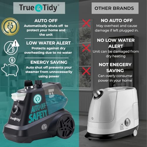 True & Tidy® Heavy-Duty Industrial Standing Garment Steamer for Clothes, 1800 watts, Extra Large 3L water tank 90+ mins of Steam Time (Matte Black, Smart Auto-Off Commercial Garment Steamer) - Image 3