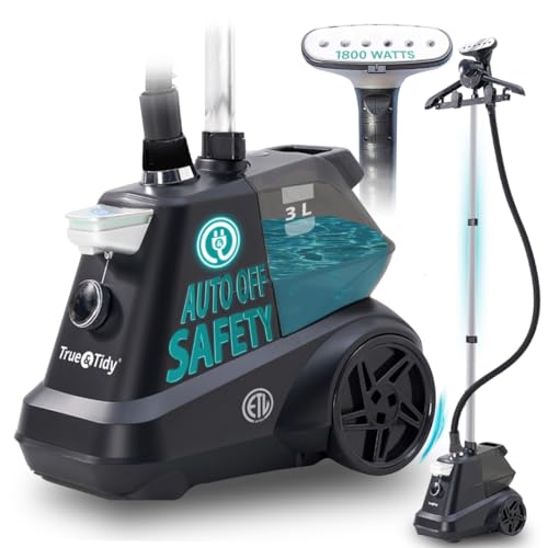 True & Tidy® Heavy-Duty Industrial Standing Garment Steamer for Clothes, 1800 watts, Extra Large 3L water tank 90+ mins of Steam Time (Matte Black, Smart Auto-Off Commercial Garment Steamer) - Image 1