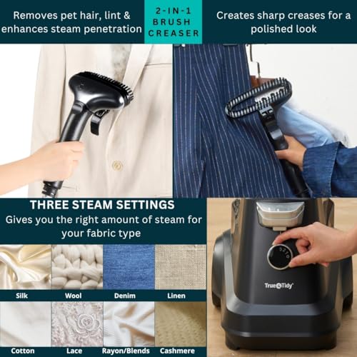 True & Tidy® Heavy-Duty Industrial Standing Garment Steamer for Clothes, 1800 watts, Extra Large 3L water tank 90+ mins of Steam Time (Matte Black, Smart Auto-Off Commercial Garment Steamer) - Image 5