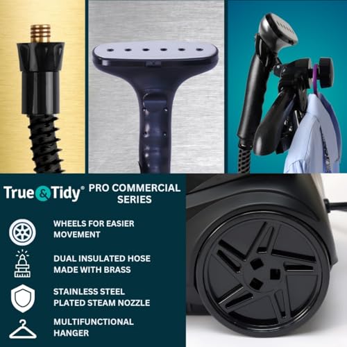 True & Tidy® Heavy-Duty Industrial Standing Garment Steamer for Clothes, 1800 watts, Extra Large 3L water tank 90+ mins of Steam Time (Matte Black, Smart Auto-Off Commercial Garment Steamer) - Image 4