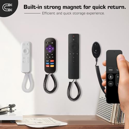 WALLFID 2-Pack Magnetic Remote Control Holders with Spring Ropes - Safely Secure Remotes & Small Items, Wall-Mount with Adhesive, Anti-Loss, Rapid Adsorption, Extendable Spring (Black 43 inch, 2 Pack) - Image 3