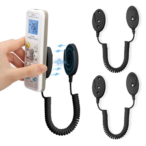 WALLFID 2-Pack Magnetic Remote Control Holders with Spring Ropes - Safely Secure Remotes & Small Items, Wall-Mount with Adhesive, Anti-Loss, Rapid Adsorption, Extendable Spring (Black 43 inch, 2 Pack) - Image 1
