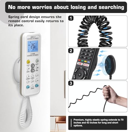 WALLFID 2-Pack Magnetic Remote Control Holders with Spring Ropes - Safely Secure Remotes & Small Items, Wall-Mount with Adhesive, Anti-Loss, Rapid Adsorption, Extendable Spring (Black 43 inch, 2 Pack) - Image 2
