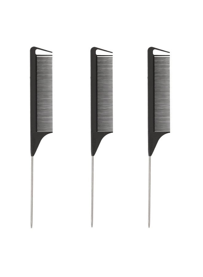 STUDIO LIMITED Carbon Pin Tail Comb Rat Tail Combs Parting Comb Pin Tail Stainless Steel Tail Hair Styling Beauty Tools Easy Parting And Styling Antistatic (3 Pcs) - Image 1