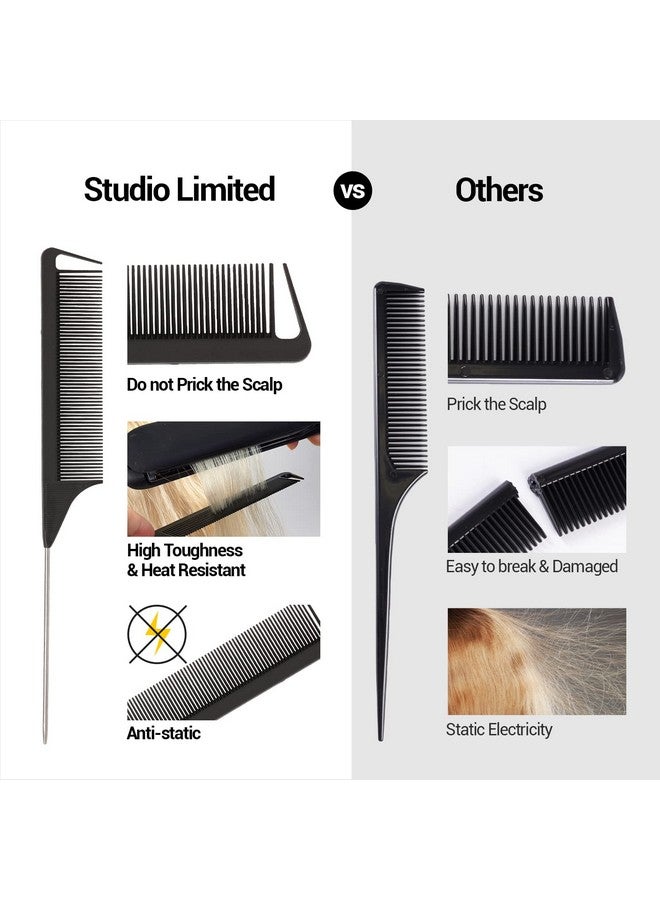 STUDIO LIMITED Carbon Pin Tail Comb Rat Tail Combs Parting Comb Pin Tail Stainless Steel Tail Hair Styling Beauty Tools Easy Parting And Styling Antistatic (3 Pcs) - Image 4