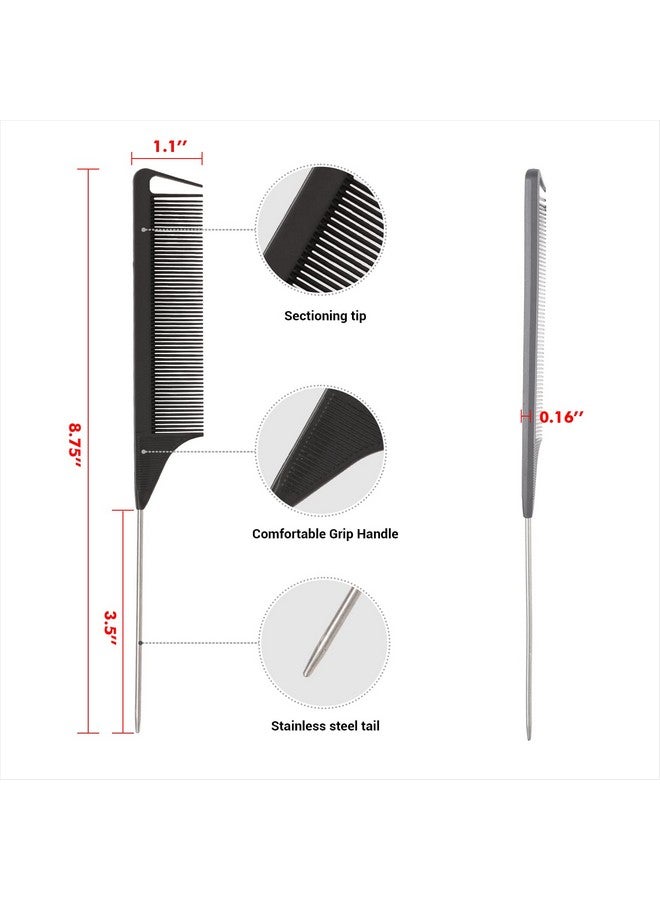 STUDIO LIMITED Carbon Pin Tail Comb Rat Tail Combs Parting Comb Pin Tail Stainless Steel Tail Hair Styling Beauty Tools Easy Parting And Styling Antistatic (3 Pcs) - Image 3