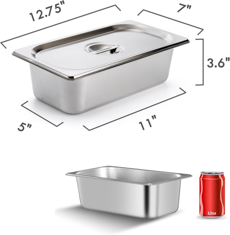 Kingrol 2 Pack 1/3 Size Hotel Pans with Lids, 3-5/8" Depth, 22 Gauge Steam Table Pan, Stainless Steel Counter pan, Food Service Pan for Kitchen - Image 4