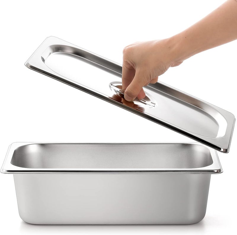 Kingrol 2 Pack 1/3 Size Hotel Pans with Lids, 3-5/8" Depth, 22 Gauge Steam Table Pan, Stainless Steel Counter pan, Food Service Pan for Kitchen - Image 3