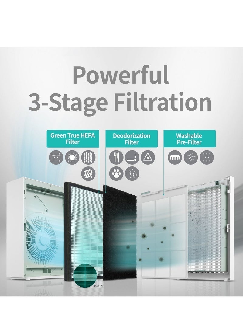 COWAY Air Purifier for Large Bedrooms, Rapid Coverage up to 96.15 m² in Just 60 Minutes, 8500-Hour Long-Life GreenHEPA H13 Filter, Smart Air Quality Monitor with Auto Mode, Removes 99.99% of Pet Dander, Dust & Odours, Ultra-Quiet 20 dB Sleep Mode, AM-150 White - Image 3