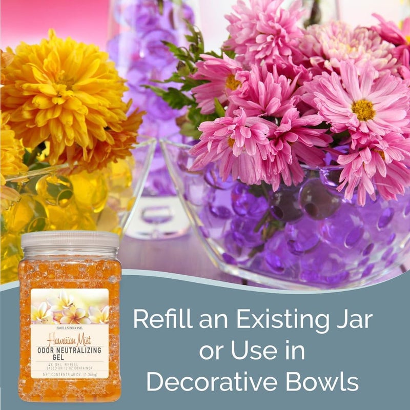 Smells Begone 48 oz Odor Eliminator Gel Refill - Air Freshener - Absorbs & Eliminates Odors in Bathrooms, Basements, Cars, Boats, RVs & Pet Areas - Made with Essential Oils - Hawaiian Mist Scent - Image 1