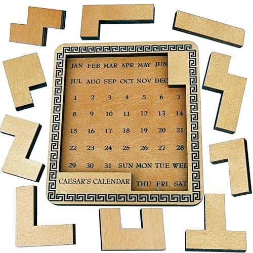 Project Genius Caesar's Calendar Wood Puzzle-A-Day Challenge, 365+ Solutions, Brainteaser Gift for Adults and Kids 8+, True Genius Office Desk Calendar Inspired by Roman Artifact - Image 1