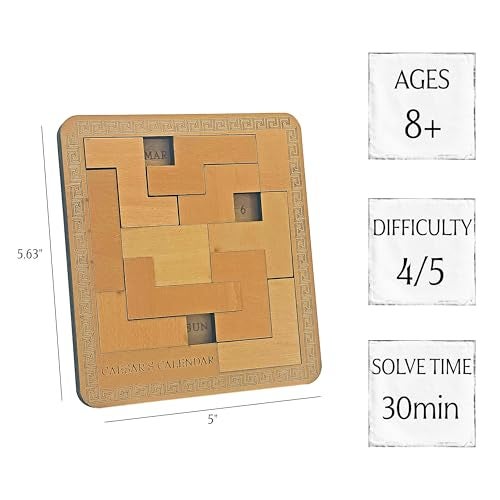 Project Genius Caesar's Calendar Wood Puzzle-A-Day Challenge, 365+ Solutions, Brainteaser Gift for Adults and Kids 8+, True Genius Office Desk Calendar Inspired by Roman Artifact - Image 3