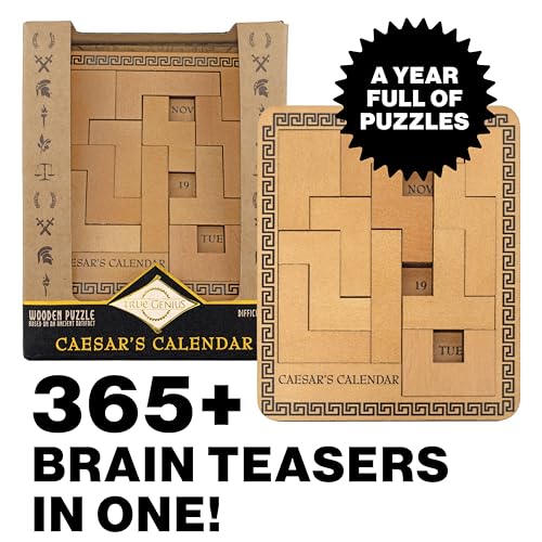Project Genius Caesar's Calendar Wood Puzzle-A-Day Challenge, 365+ Solutions, Brainteaser Gift for Adults and Kids 8+, True Genius Office Desk Calendar Inspired by Roman Artifact - Image 2