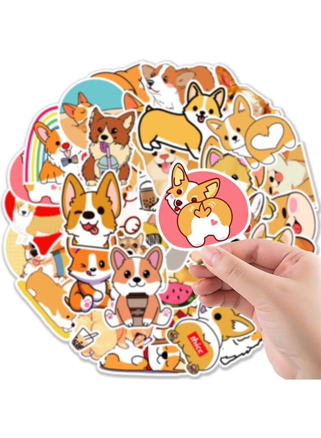 50 PCS Cute Corgi Dog Cartoon Anime Stickers, PVC Waterproof Scratch Proof Reuse Stickers for Water Bottles Laptop Skateboard Bike Phone Guitar Luggage Stickers - Image 3