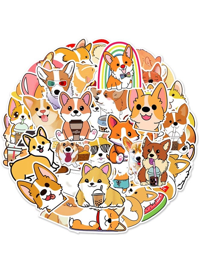 50 PCS Cute Corgi Dog Cartoon Anime Stickers, PVC Waterproof Scratch Proof Reuse Stickers for Water Bottles Laptop Skateboard Bike Phone Guitar Luggage Stickers - Image 2