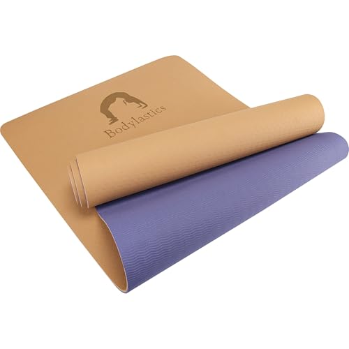 Bodylastics Yoga Mat for Men and Women with Carry Bag TPE 6ft x 2ft x 6mm Large Size Anti Slip & Anti Tear Workout Mat (Champagne Gold/Blue Mat) - Image 3