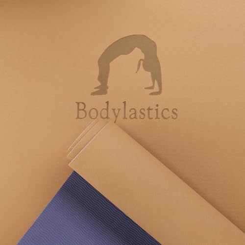 Bodylastics Yoga Mat for Men and Women with Carry Bag TPE 6ft x 2ft x 6mm Large Size Anti Slip & Anti Tear Workout Mat (Champagne Gold/Blue Mat) - Image 4