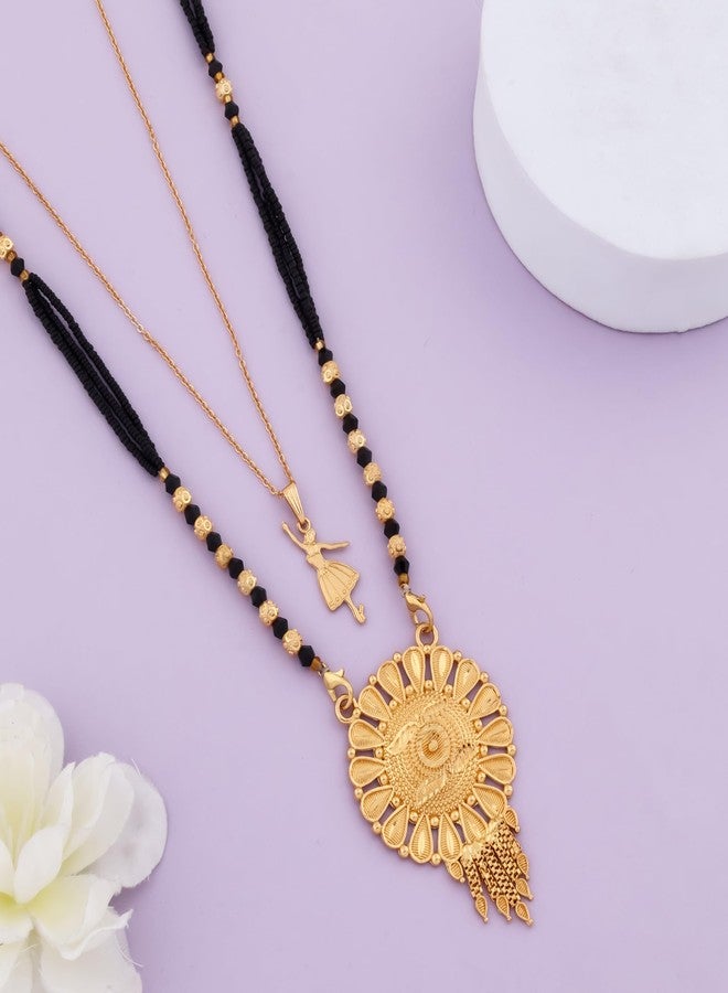 MALKYN Women's Mangalsutra Fashion Jewelry with Gold-Tone Dancing Girl Pendant and Black Beads, Elegant Traditional Design with Crystal Detailing for Weddings and Special Occasions-MD-130 - Image 2