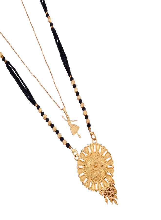 MALKYN Women's Mangalsutra Fashion Jewelry with Gold-Tone Dancing Girl Pendant and Black Beads, Elegant Traditional Design with Crystal Detailing for Weddings and Special Occasions-MD-130 - Image 1