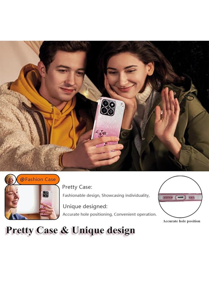 WRISTWISE Case Cover for Honor X5b Clear Glitter Floral, Cute Slim for Honor X5b  Case Silicone Shockproof Protective Women Girls Cover Sparkle Aesthetic (Pink) - Image 4