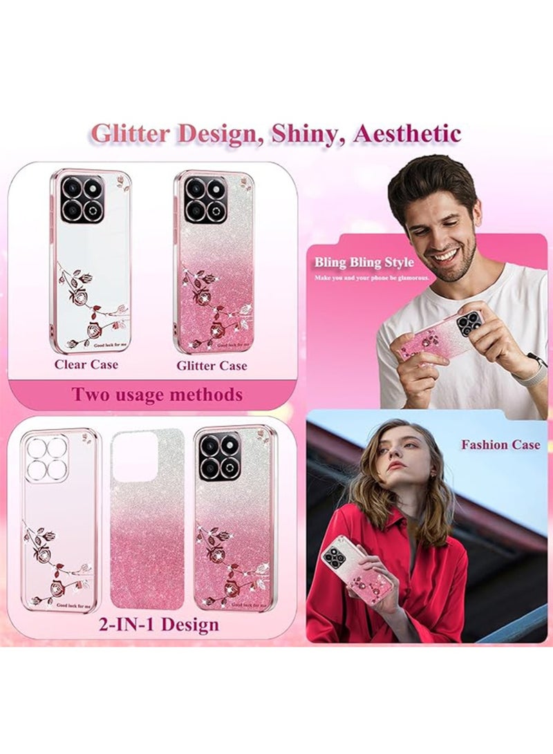 WRISTWISE Case Cover for Honor X5b Clear Glitter Floral, Cute Slim for Honor X5b  Case Silicone Shockproof Protective Women Girls Cover Sparkle Aesthetic (Pink) - Image 5