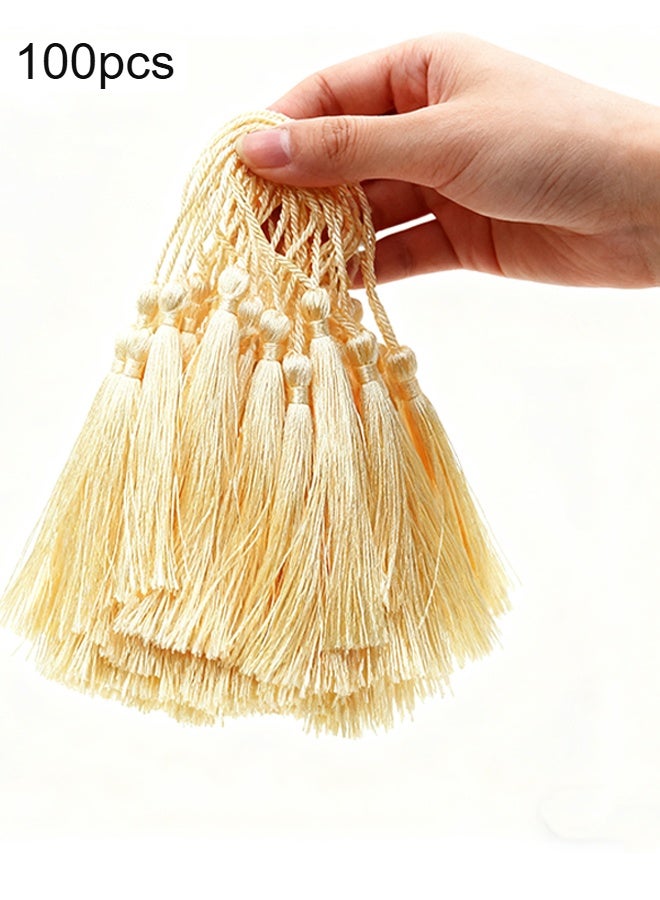 Happy D 100 Pieces Beige 13 cm/5 Inch Silk Handmade Soft Tassel Silk Thread Bookmark Tassel with Rope Loop for Jewelry Making DIY Craft Accessories - Image 1