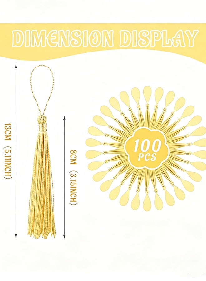 Happy D 100 Pieces Beige 13 cm/5 Inch Silk Handmade Soft Tassel Silk Thread Bookmark Tassel with Rope Loop for Jewelry Making DIY Craft Accessories - Image 2