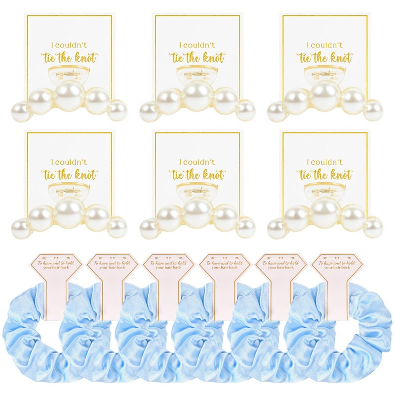 Aileam 12 Pcs Bridesmaid Proposal Gifts Bridesmaid Pear Hair Claw Clips Hair Scrunchies Bridal Shower Gifts Bachelorette Party Wedding Favors Present Hair Accessories for Women (Blue Series) - Image 1