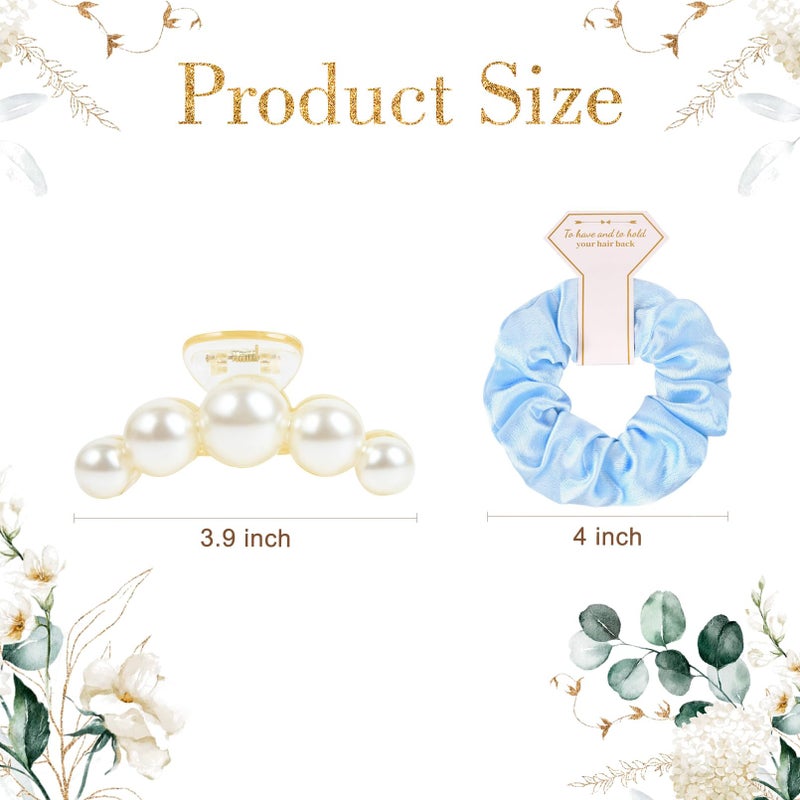 Aileam 12 Pcs Bridesmaid Proposal Gifts Bridesmaid Pear Hair Claw Clips Hair Scrunchies Bridal Shower Gifts Bachelorette Party Wedding Favors Present Hair Accessories for Women (Blue Series) - Image 4