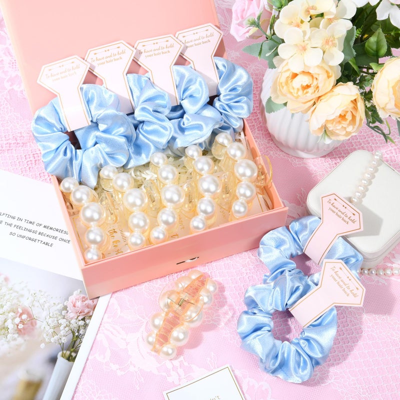 Aileam 12 Pcs Bridesmaid Proposal Gifts Bridesmaid Pear Hair Claw Clips Hair Scrunchies Bridal Shower Gifts Bachelorette Party Wedding Favors Present Hair Accessories for Women (Blue Series) - Image 5