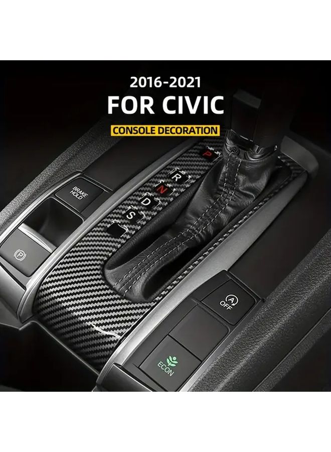 Carbon Fiber Gear Shifter Trim Cover Sticker For 2016 2021 Civic 10th Gen Sedan - Image 1